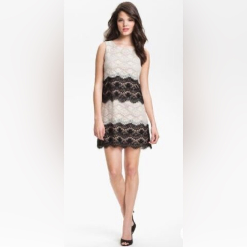 Jessica Simpson Tiered Black & White Lace Dress